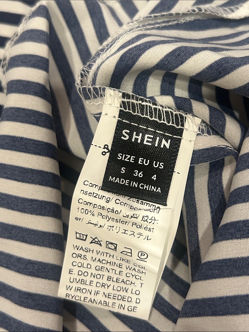 SHEIN Navy & White Striped V‑Neck Button Front Mini Dress - Picture 4 of 4
